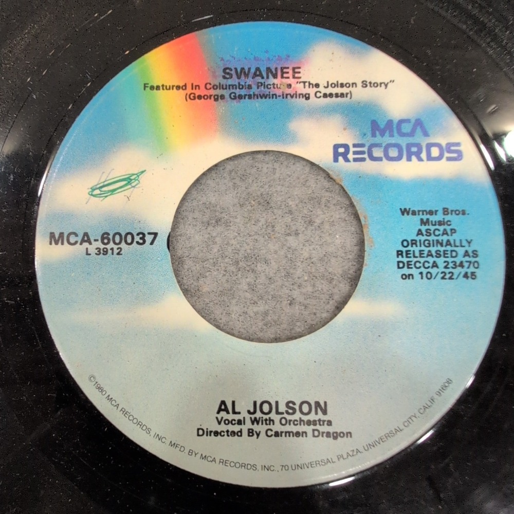 Al Jolson Swanee April Showers 45 RPM Vinyl MCA-60037 The Jolson Story Reissue - Picture 1 of 3